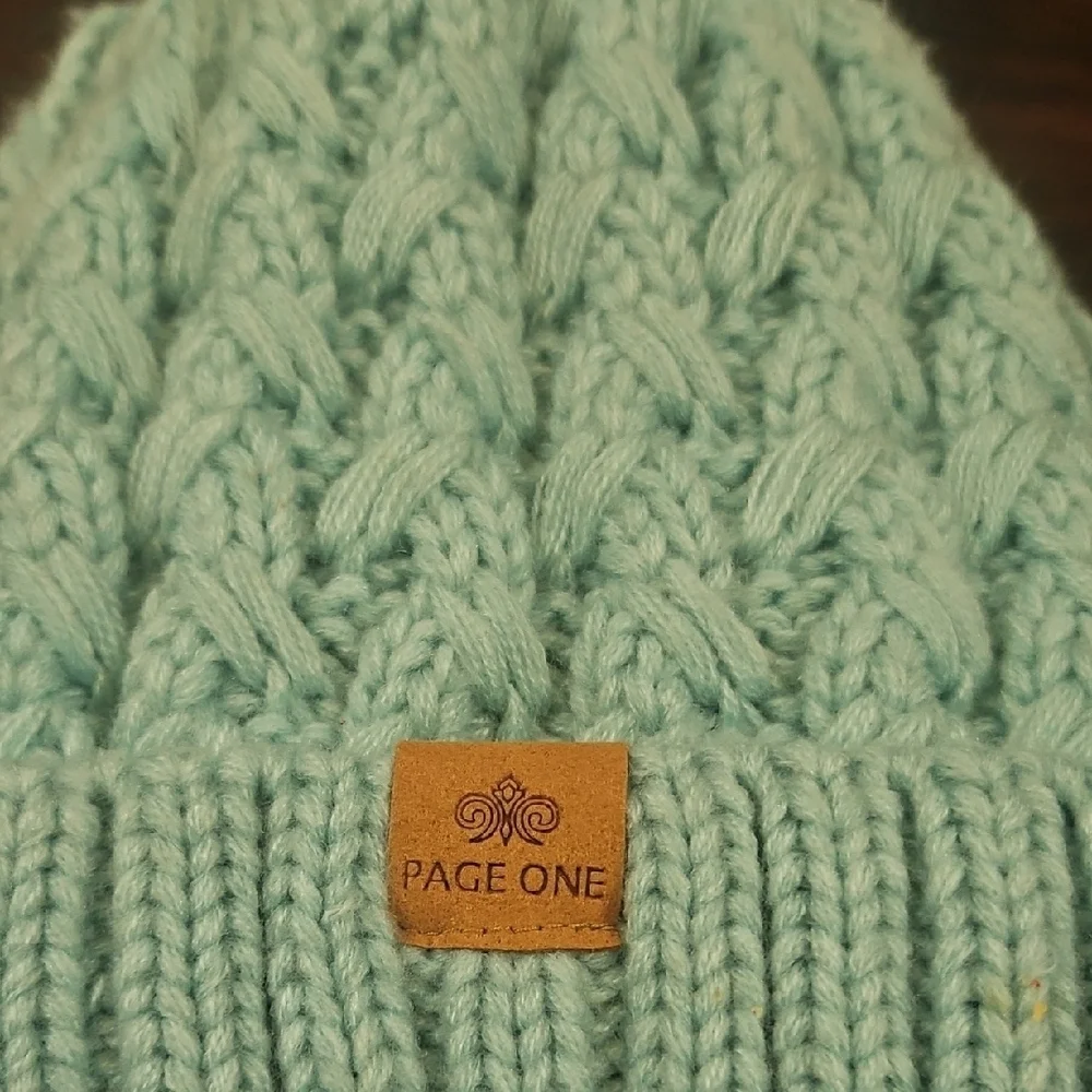 Kids Mint Green Knit Pom-Pom Beanie